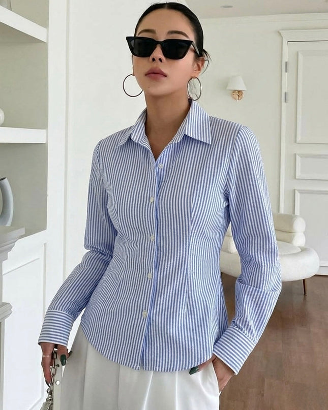 Blue Striped Tailored Fit Shirt MYMASHA