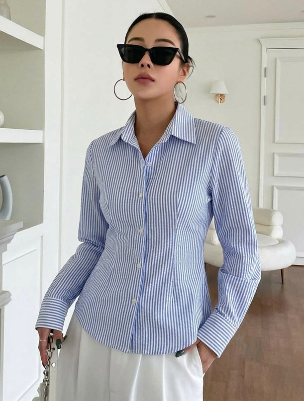Blue Striped Tailored Fit Shirt