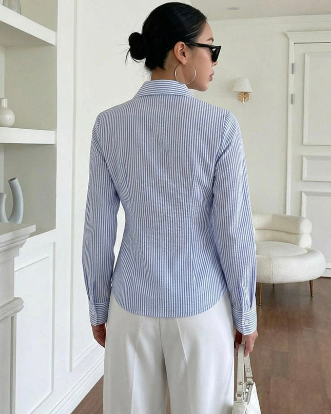 Blue Striped Tailored Fit Shirt MYMASHA