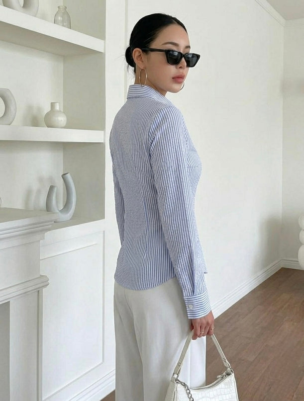 Blue Striped Tailored Fit Shirt