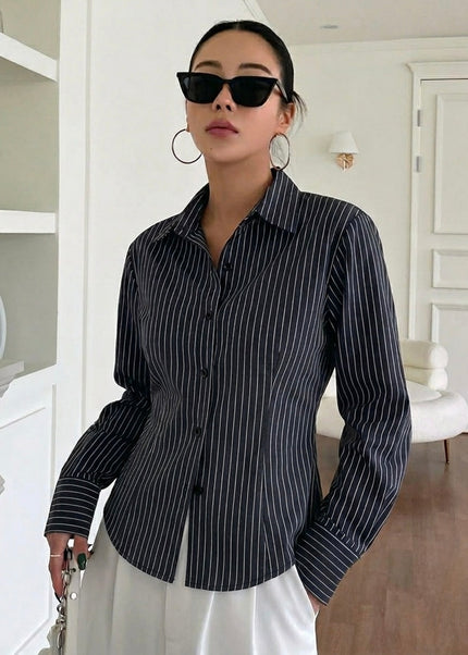 Black Striped Tailored Fit Shirt