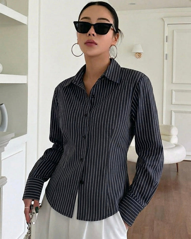 Black Striped Tailored Fit Shirt MYMASHA