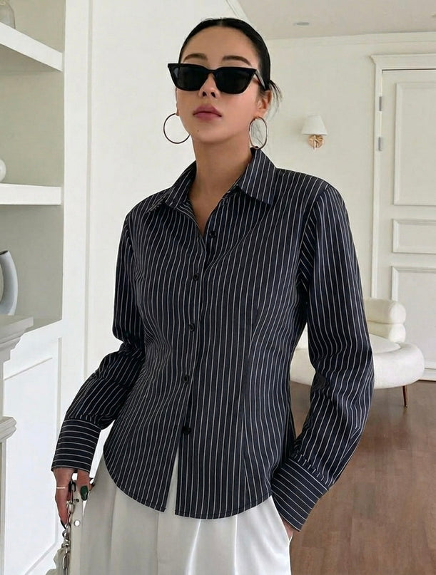Black Striped Tailored Fit Shirt