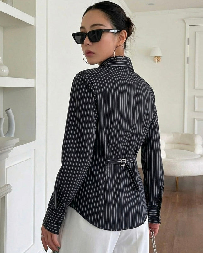 Black Striped Tailored Fit Shirt MYMASHA