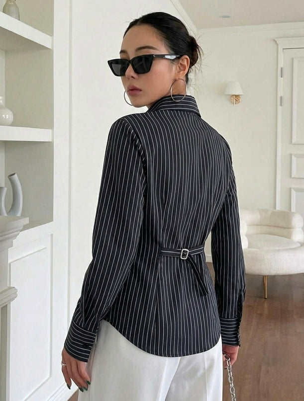 Black Striped Tailored Fit Shirt