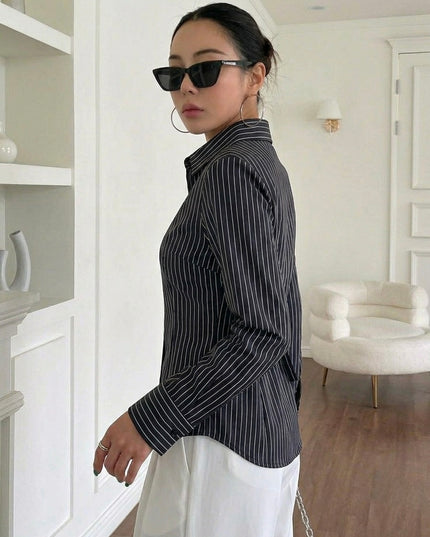 Black Striped Tailored Fit Shirt