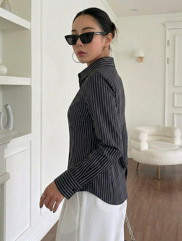 Black Striped Tailored Fit Shirt