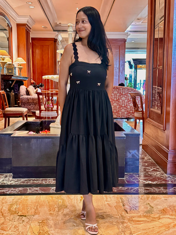 Black Scalloped Embroidered Maxi Dress