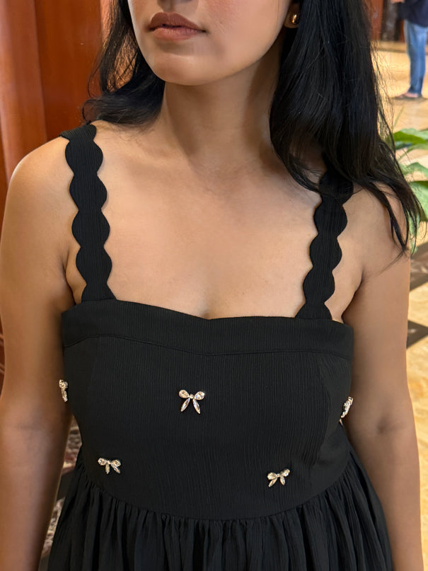 Black Scalloped Embroidered Maxi Dress