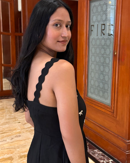 Black Scalloped Embroidered Maxi Dress