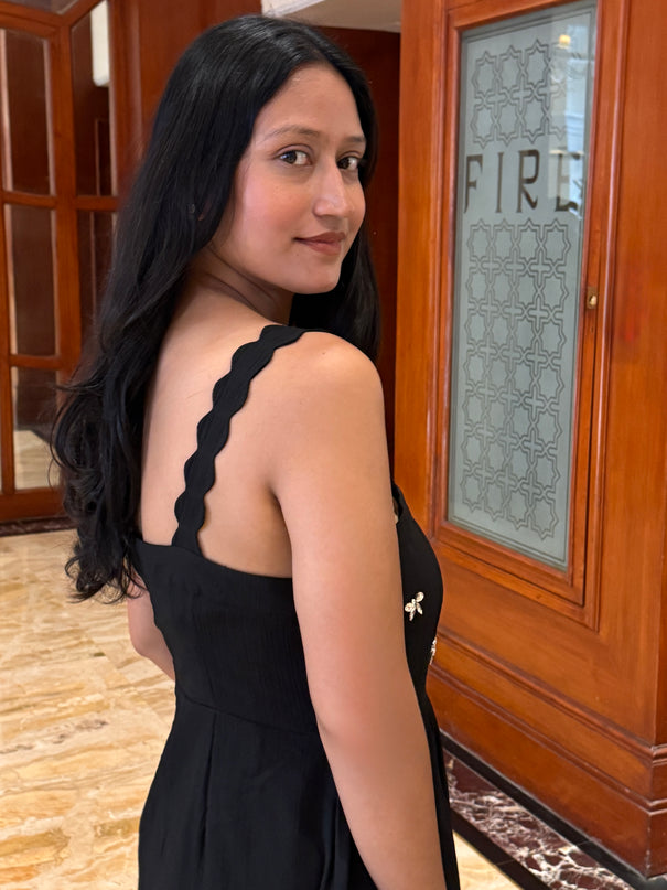 Black Scalloped Embroidered Maxi Dress