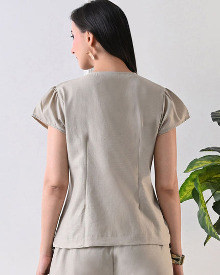 Blue Embroidered V-Neck Cotton Top