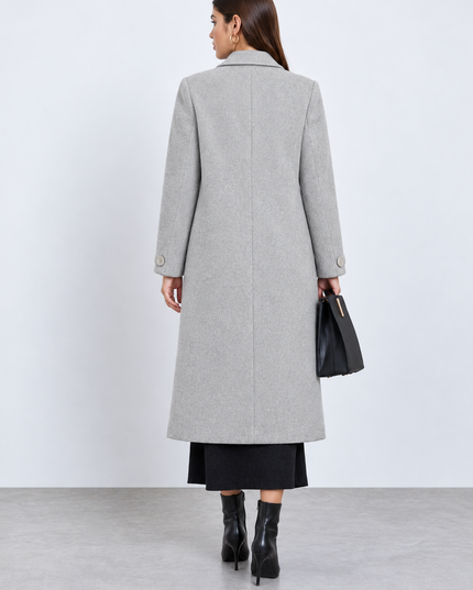Grey Single-Breasted Longline Overcoat
