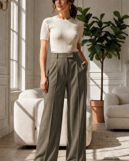 Olive High-Waist Tailored Trouser