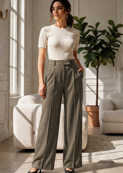 Olive High-Waist Tailored Trouser