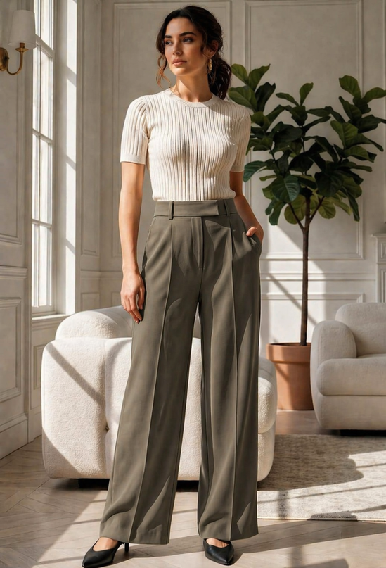 Olive High-Waist Tailored Trouser