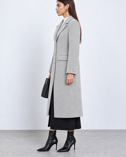 Grey Single-Breasted Longline Overcoat