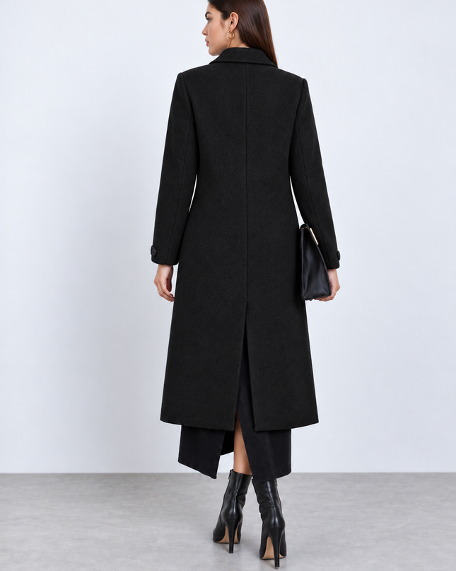 Black Single-Breasted Longline Overcoat
