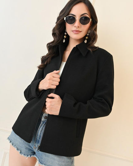 WOMEN ZIP OVERCOAT BLACK