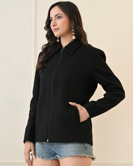 WOMEN ZIP OVERCOAT BLACK