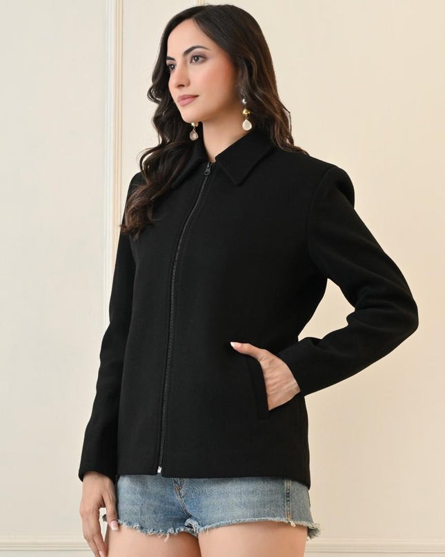 WOMEN ZIP OVERCOAT BLACK