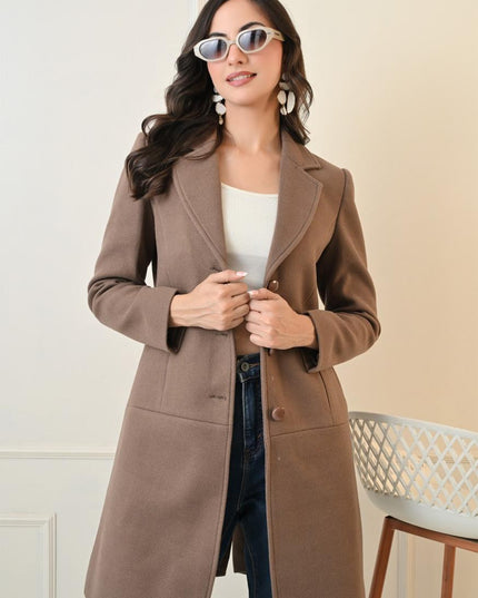 WOMEN BROWN SINGLE BREASTED OVERCOAT