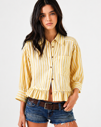 Yellow Ruffled Stripe Shirt
