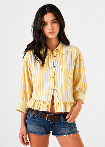 Yellow Ruffled Stripe Shirt