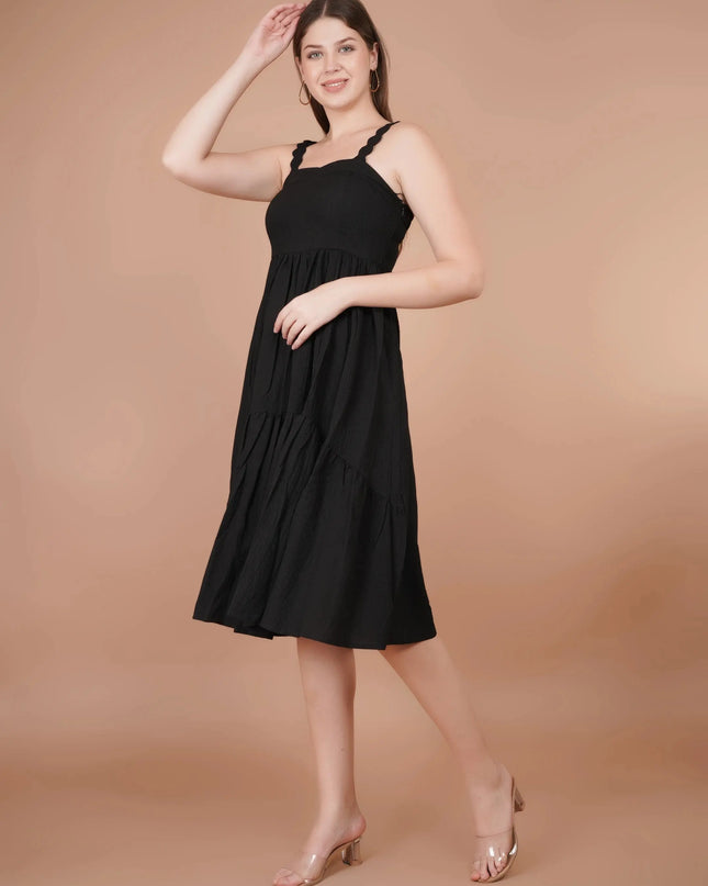 Black Flowy Midi Dress MYMASHA