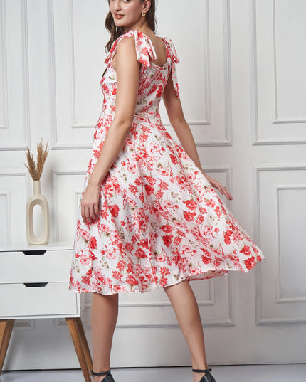 Red White Floral Print Dress
