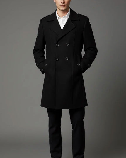 Men’s Black Double-Breasted Overcoat