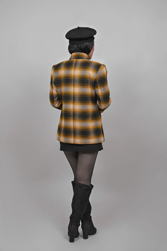 Women’s Checkered Winter Jacket – Mustard