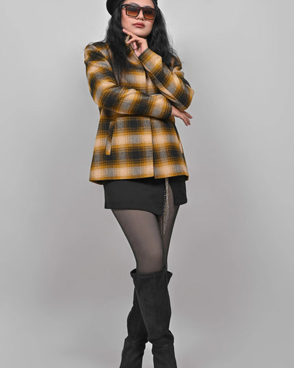 Women’s Checkered Winter Jacket – Mustard
