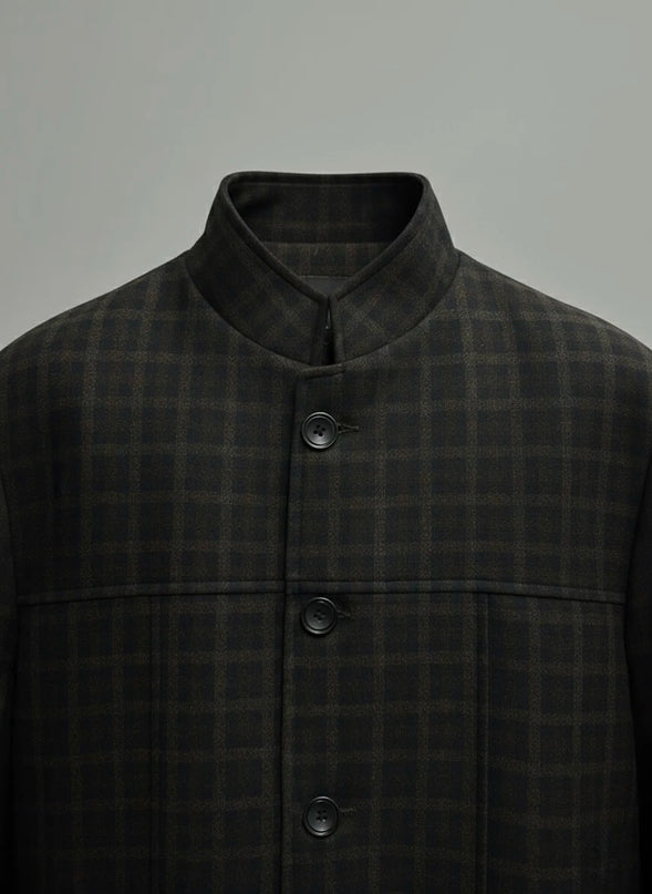 Brown Checkered Pure Wool Overcoat
