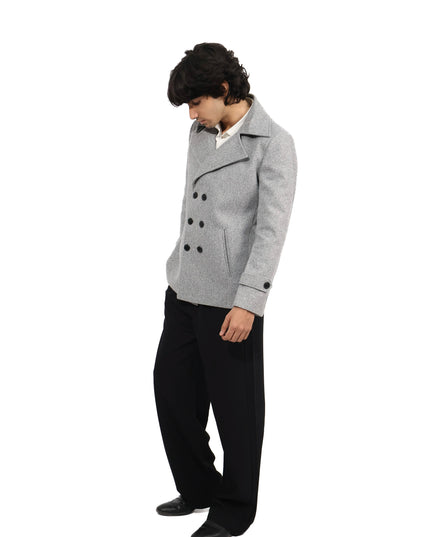 Light Grey Double-Breasted Short Coat