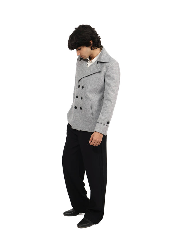 Light Grey Double-Breasted Short Coat