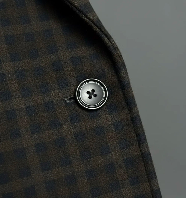 Brown Checkered Pure Wool Overcoat