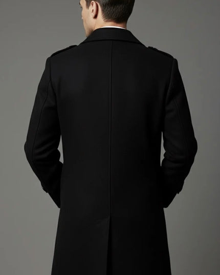 Men’s Black Double-Breasted Overcoat