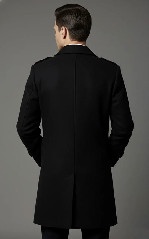 Men’s Black Double-Breasted Overcoat