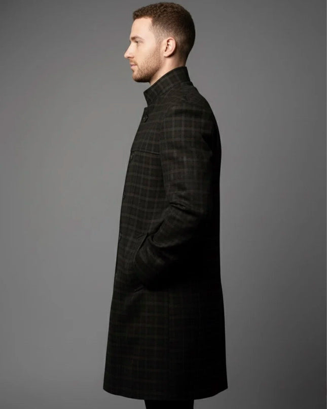 Brown Checkered Pure Wool Overcoat MYMASHA