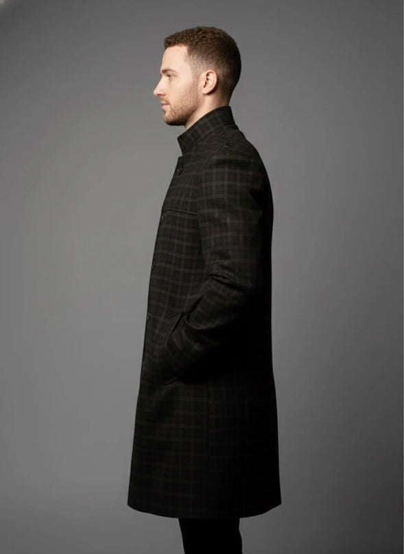 Brown Checkered Pure Wool Overcoat