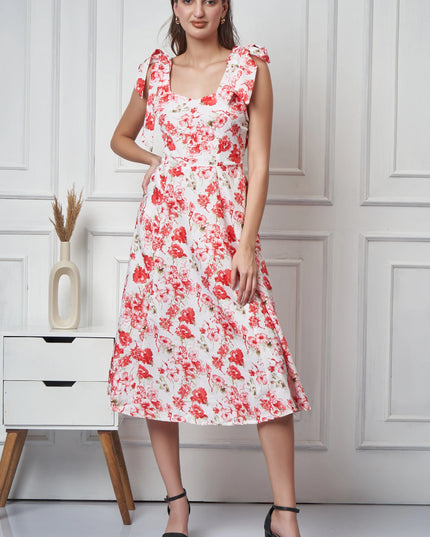 Red White Floral Print Dress
