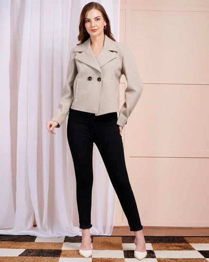 Double-Breasted Cropped Wool Jacket