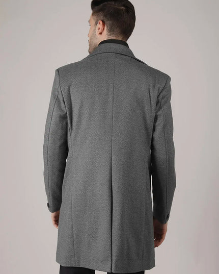 Grey Herringbone Overcoat with Quilted Bib
