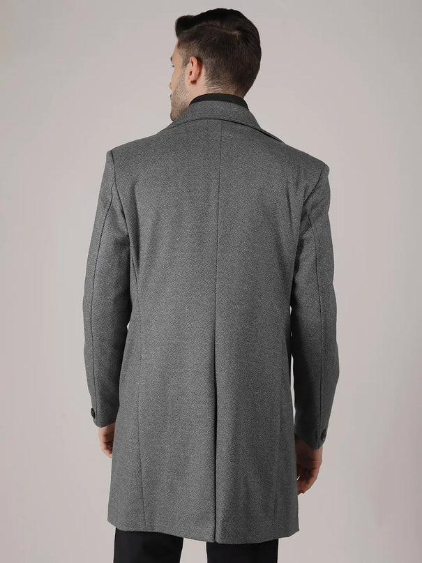 Grey Herringbone Overcoat with Quilted Bib