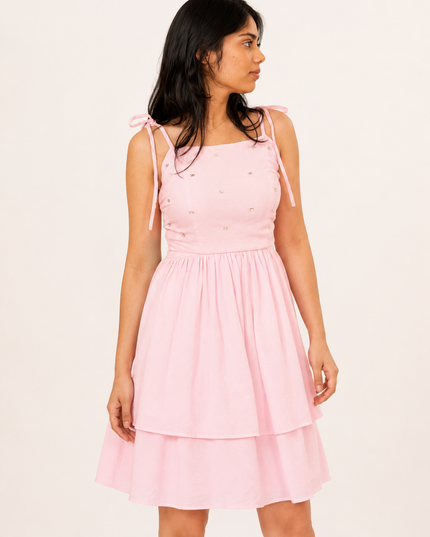 Pink Embroidered MIni Dress