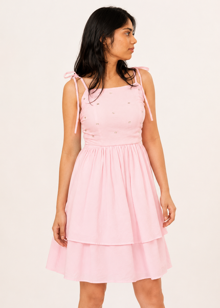 Pink Embroidered MIni Dress