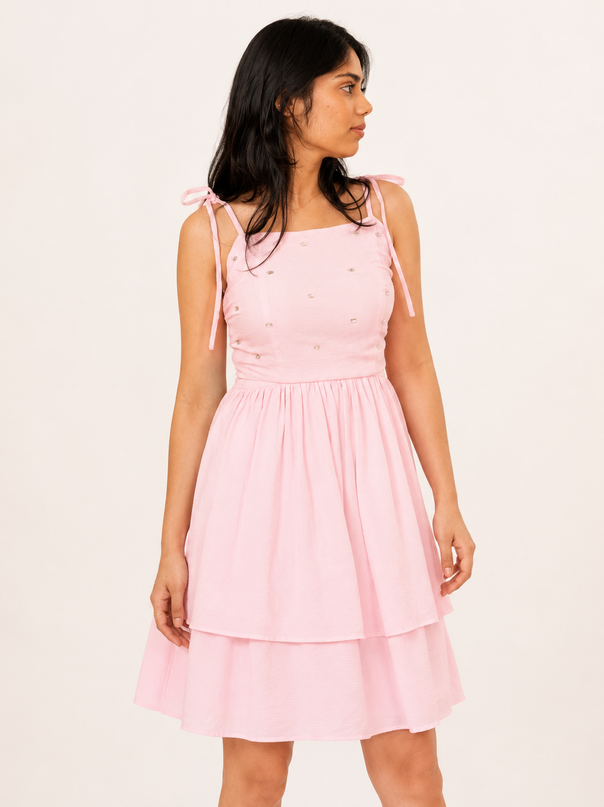 Pink Embroidered MIni Dress