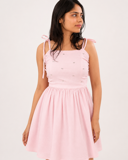 Pink Embroidered MIni Dress