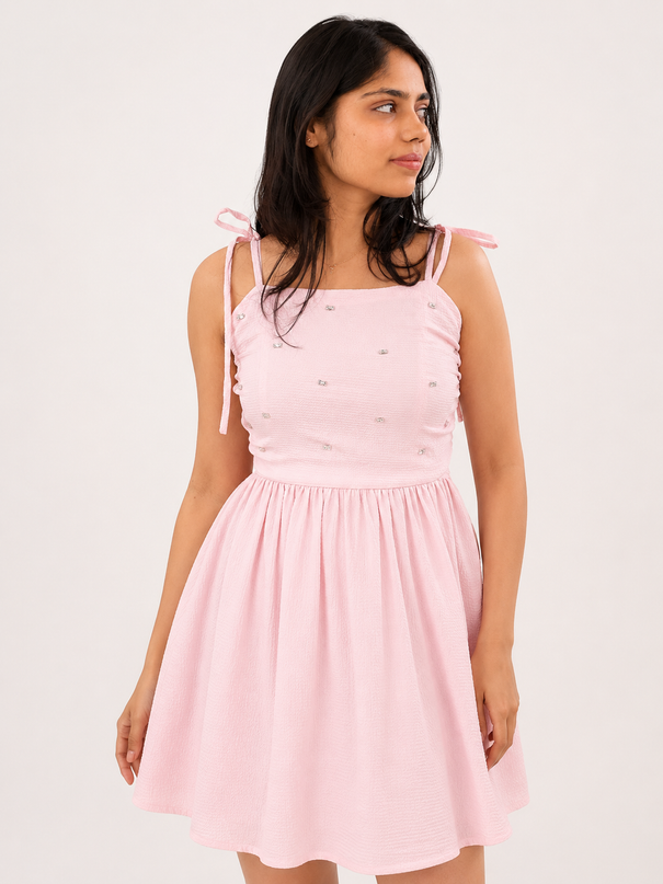 Pink Embroidered MIni Dress